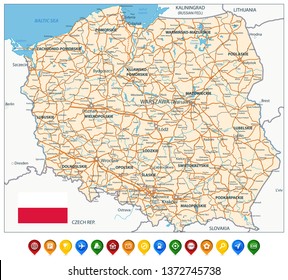 Poland Map and Colored Icons - Detailed map of Poland vector illustration.