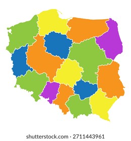 Polen Karte bunte Regionen - Polen Karte flachen Vektordesign.