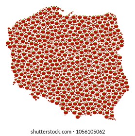 Poland Map composition of tomato vegetables. Vector tomato items are grouped into poland map pattern. Diet vector design concept.