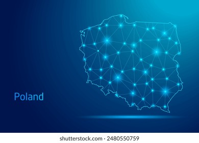 Mapa de Polonia - concepto de tecnología de la comunicación, gráfico de bajo poli.