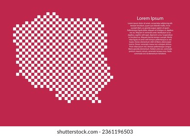 Poland map country from checkered white square grid pattern on red viva magenta background