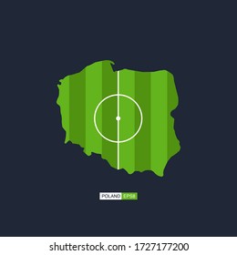 Poland. Map of the country with a football field. Vector football illustration.
