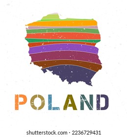 Diseño de mapas de Polonia. Forma del país con bellas olas geométricas y textura de grunge. Ilustración vectorial vibrante.