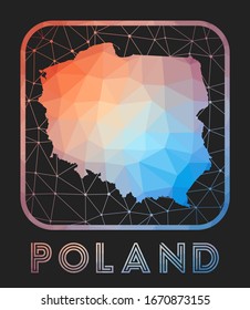 Poland map design. Vector low poly map of the country. Poland icon in geometric style. The country shape with polygnal gradient and mesh on dark background.