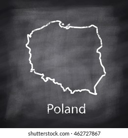 Poland map drawn with chalk on blackboard background
