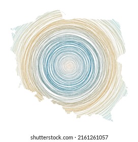 Mapa polaco lleno de círculos concéntricos. Esbozar círculos de estilo en forma del país. Ilustración vectorial.