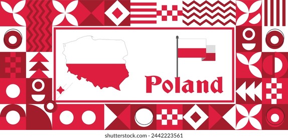 Poland Map flag independence day geometric Country web banner corporate abstract background design with flag theme. Country Vector Illustration