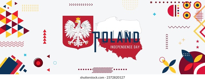 Poland Map Flag national day banner design. flag theme graphic art web background. Abstract celebration geometric decoration vector illustration