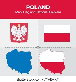  Poland Map, Flag and National Emblem 