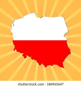 Poland map flag on sunburst vector illustration