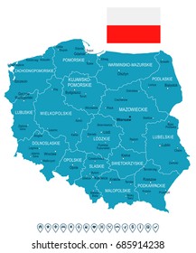 Poland map and flag - vector illustration