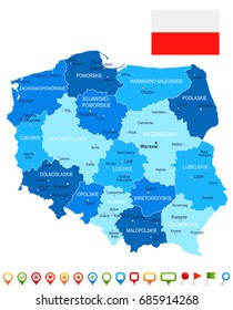 Poland map and flag - vector illustration