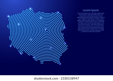 Poland map from futuristic concentric blue circles and glowing stars for banner, poster, greeting card