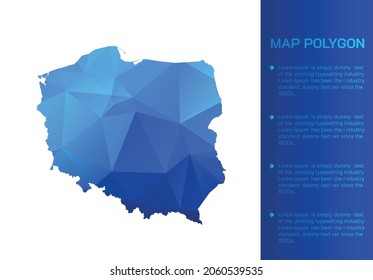 Polnische Karte im geometrisch-blauen Polygonstil, modernes Design auf weißem Hintergrund. Vektorgrafik im geometrisch-blauen Polygonstil, modernes Design auf weißem Hintergrund. Vektorgrafik.