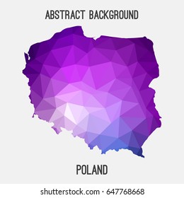 Poland map in geometric polygonal,mosaic style in purple shades.Abstract tessellation,modern design background,low poly. Vector illustration.