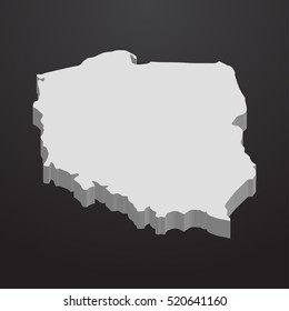 Poland Map In Gray On A Black Background 3d