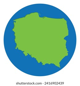 Poland map. Map of Poland in green color in globe design with blue circle color.