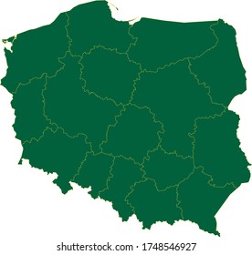 Poland map in green color and yellow border on white background. Vector illustration.