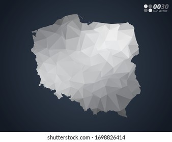 Polen kartographiert graues Dreieck-Mosaik aus Polygon mit dunklem Hintergrund. Vektorillustration des Farbverlaufs.
