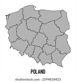 Poland map in grey style isolated on white background. Vector illustration