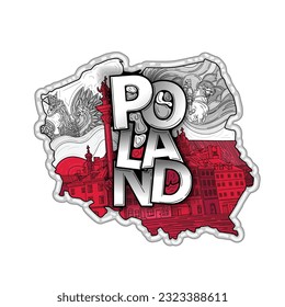 Poland map in hand drawn doodle style with main national values.