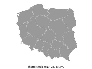 poland map. High detailed map of poland on white background. Vector illustration eps 10.