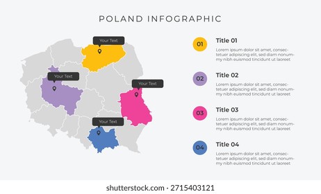 Polen Karte Infografik Vorlage mit 4 Optionen. Polen politische Karte Infografik für die Präsentation.