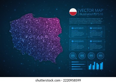 Poland map infographics template for diagram, graph, presentation and chart with abstract geometric mesh polygonal light concept on blue background. Vector Illustration EPS10.