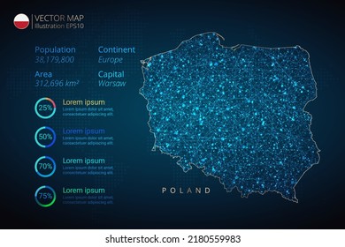 Polen Karte Infografik Vektorvorlage mit abstraktem geometrischem Mesh Polygonal Lichtkonzept auf blauem Hintergrund. Vorlage für Diagramm, Grafik, Präsentation und Diagramm.