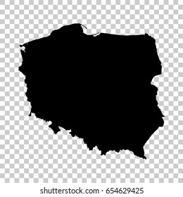 Poland map isolated on transparent background. Black map for your design. Vector illustration, easy to edit.