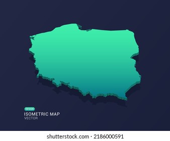 Poland map of isometric green gradient vector illustration.
