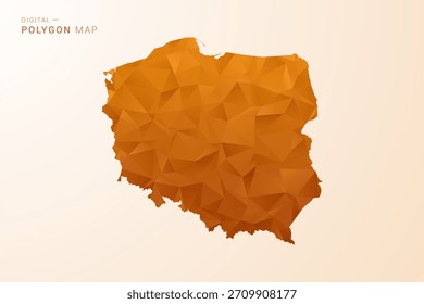 Mapa de Polonia - Ilustración vectorial de polígono de bajo poliéster en tono naranja, estilo geométrico limpio, aislado sobre fondo blanco.