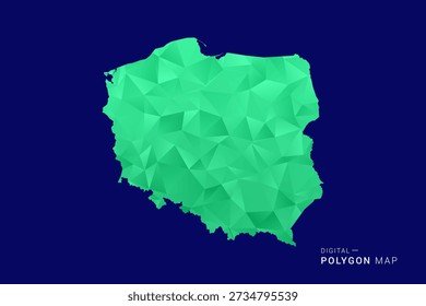 Mapa de Polonia - Vector de bajo polígono polivinílico, silueta triangulada geométrica en tonos verdes y azules, estilo moderno limpio, fondo aislado para uso infográfico.