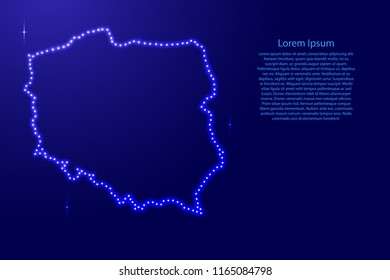 Poland map from luminous blue star space points on the contour for banner, poster, greeting card. Vector illustration.
