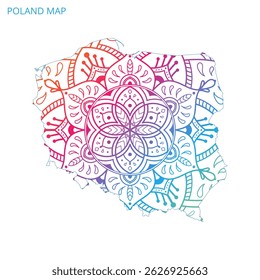 Poland Map Mandala with Colorful Details Textured Vector Design Template on White Background.