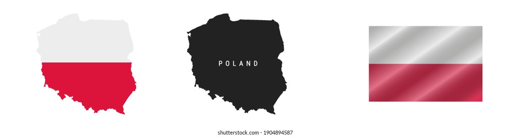 Poland. Map with masked flag. Detailed silhouette. Waving flag. Vector illustration isolated on white.