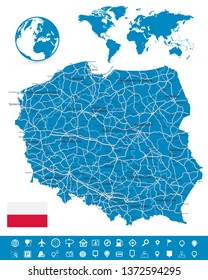 Poland Map and Map Navigation Set - Detailed map of Poland vector illustration.