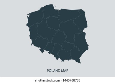 Poland map on gray background vector, Poland Map Outline Shape Gray on White Vector Illustration, Map with name. High detailed Gray illustration map Poland. Symbol for your web site design logo.