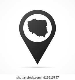 Poland Map on location pin. Map pointer isolated on a white background. Conceptual vector illustration.