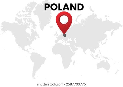 Poland map on transparent background. Poland map with country highlighted with location symbol. Vector illustration of Poland map with pin location.