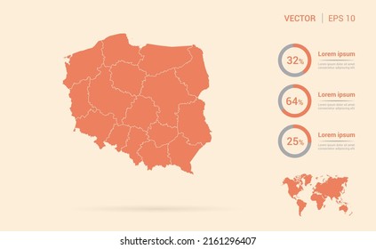 Poland map orange abstract infographic vector.