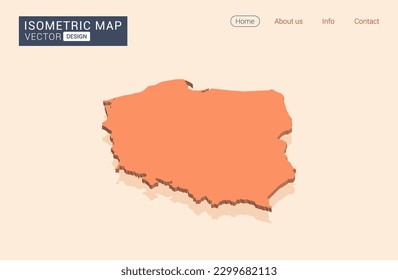Poland map orange with isometric vector.