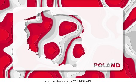 Poland Map with Paper Cut Waves Background Shape perfect for Greeting Card, Desktop Wallpaper, and Banner