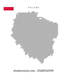 Poland map from pattern of black slanted parallel lines. Polish map with gray diagonal lines. Silhouette of a country made of oblique hatching. Vector illustration isolated on white.