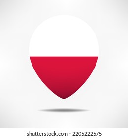 Poland map pointers flag with shadow. Pin flag