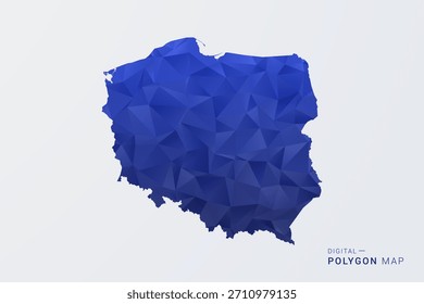 Mapa da Polônia - Ilustração do vetor estilo polígono em Gradiente azul profundo, baixo projeto geométrico da poly, Silhueta limpa isolada no fundo branco para infográficos.