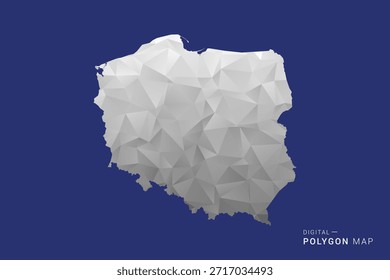 Mapa de Polonia - Ilustración vectorial de estilo de mapa blanco y negro polígono, diseño geométrico de bajo polietileno, aislado sobre fondo azul.