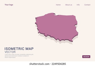 Polonia mapea morado sobre fondo blanco con 3d ilustración vectorial isométrica