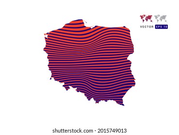 Poland map red and blue of abstract with dynamic waves vector.