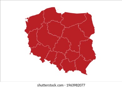 Poland Map Red Color on White Backgound